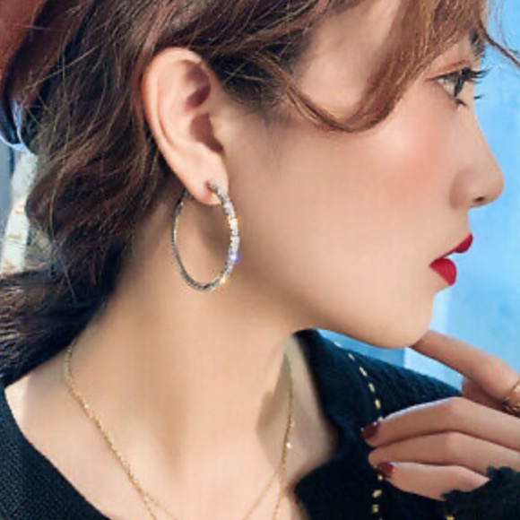 NEW Sterling silver Diamond Hoop Earrings - Picture 7 of 9